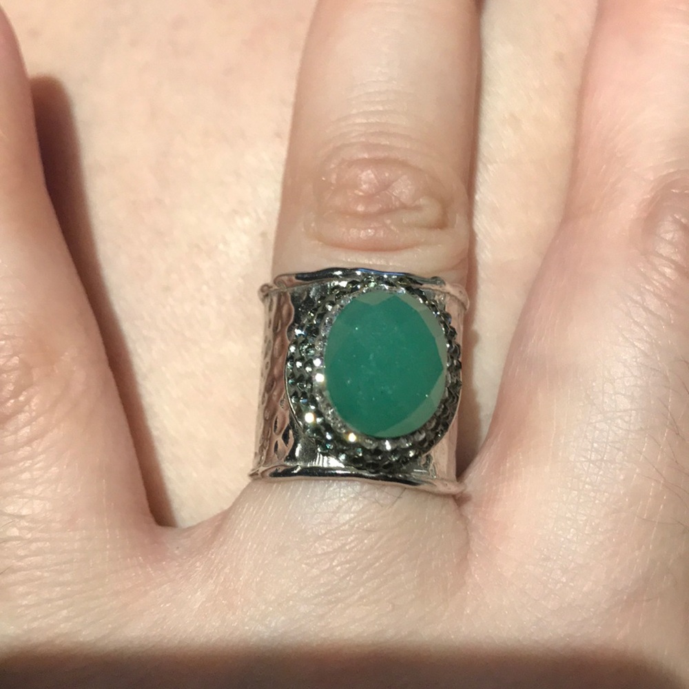 .925 Sterling Green stone Crystal adjustable band👹